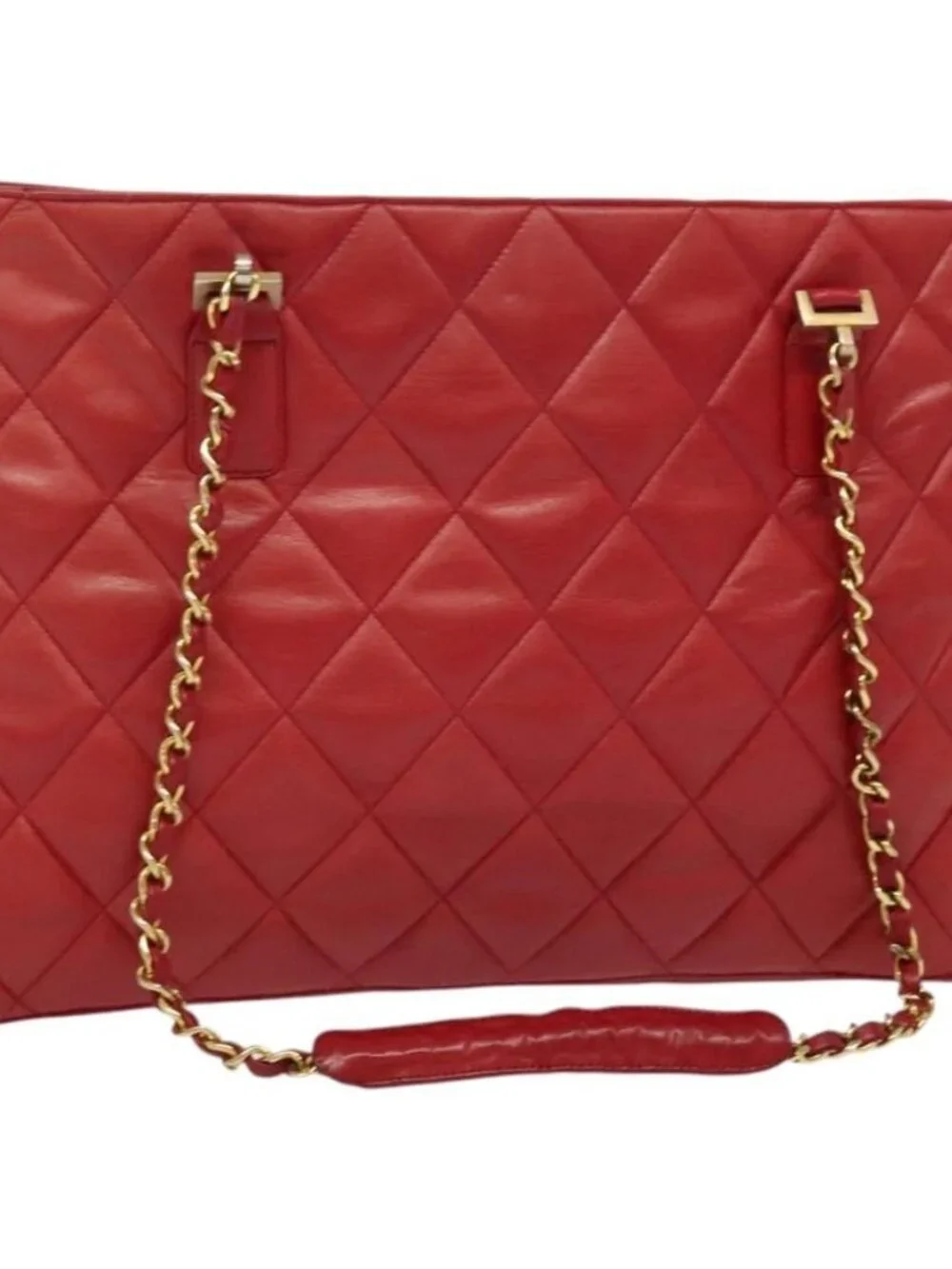 CHANEL Matelasse Chain Shoulder Bag Lamb Skin Red Gold CC Auth BA5019